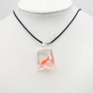 Goldfish in Bag Fish Aquatic Jewelry 2-Tone Fishing Sea Animal Pendant Necklace - Picture 1 of 6