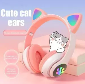 Mädchen Kopfhörer Wireless Bluetooth Headset LED Lichter Katze Ohrhörer - Bild 1 von 2