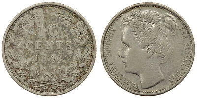Netherlands - 10 Cents 1903 - Wilhelmina, Silver - Image 1 of 3