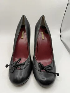 MAX STUDIO Tie Round Toe Stiletto High Heel Shoes Black Size 8 M Slip On Leather - Picture 1 of 10