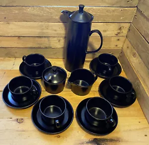 Mid-Century Ravenstone Black Wedgwood Etruria & Barlaston Coffee Set For 6 - Picture 1 of 9