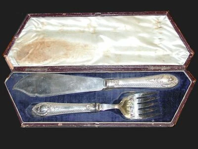 Tenedor y cuchillo grande estilo inglés de 2 piezas - plateado en estuche original - Foto 1 de 4