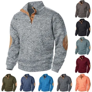 Men Casual Knit Pullover Sweatshirt Button Up Slim Fit Thermal Fashion Sweater - Picture 1 of 53