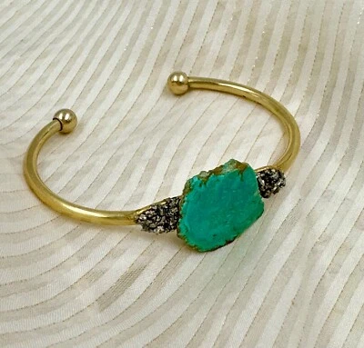 Brazalete Brazalete Brazalete Brazalete Ajustable Latón Pirita Ágata Geoda Druzy Verde Talla 6 Foto 1 de 4