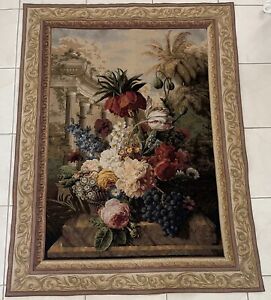 “Exotic Bouquet” Vintage Tapestry Wall Hanging Hand Woven 56”x74”