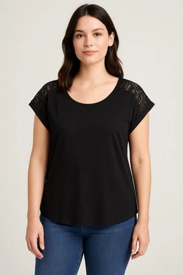 Esprit Women’s Black Lace Shoulder Top XL  Short Sleeve Blouse with Back Zipper - Image 1 of 4