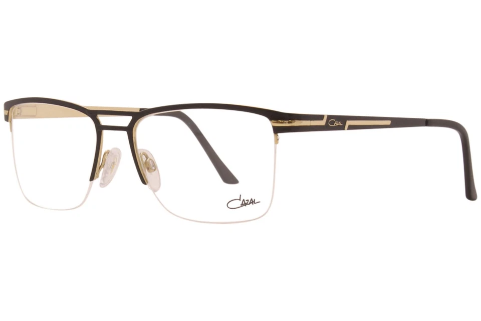 Cazal 7080 001 Eyeglasses Men's Black/Gold Semi Rim Pilot Optical Frame 57mm
