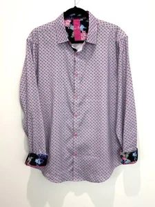 Riley Adams Mens Shirt L Blue Pink Floral Collared Button Up Formal Wedding - Picture 1 of 12