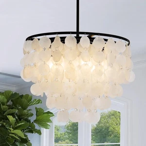 17.7&#8221; Capiz Shell Chandelier, 4-Light Coastal Modern Chandeliers, Black Ha - Picture 1 of 7