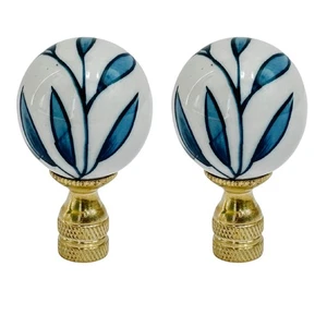 Blue & White Bamboo Leaf Porcelain Ball Lamp Finials 2.5"H - Picture 1 of 2