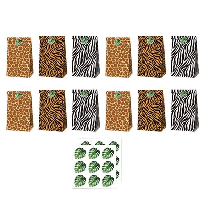 12pcs Jungle Theme Goodie Bags Paper Bags Party Favor Bags with 2 Sheets Decals - Image 1 of 4