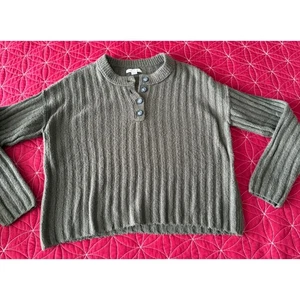 American Eagle Women's Ribbed Knit Button Olive Green Sweater XS Cropped Casual - Picture 1 of 8