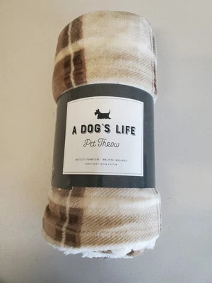 A Dog's Life Plush Pet Throw Blanket 40"x50" NWT Beige Plaid - Image 1 of 4