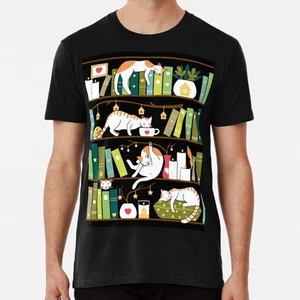 Camiseta Library Cats caprichosa en los estantes de libros S a 5XL Hecha en EE. UU. - Imagen 1 de 3
