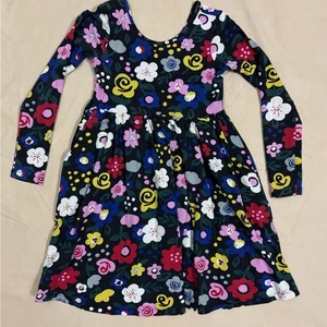 Hanna Andersson Girls Black Floral Long Sleeve Dress Size 10 - Picture 1 of 6