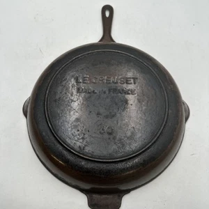 Vntg Le Creuset Skillet 12" #30 Cast Iron Double Spout Fry Pan France Rare - Picture 1 of 21