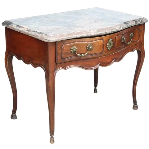 Antique French Louis XV Walnut Marble Top Bowfront Console Table c. 1750 Cover