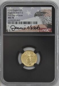 2021 $5 American Gold Eagle T-2 First Day Of Issue MS70 NGC 947409-4