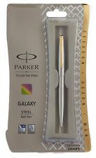Stainless Steel Gold Trim Ball Pen, Blue Ink, Fine Nib By Parker Galaxy