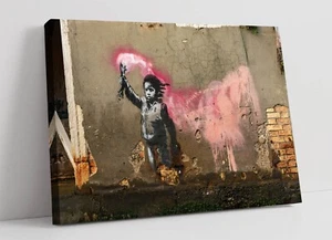 BANKSY GRAFFITI CHILD WITH SIGNAL ROCKET CANVAS WALL ARTWORK PIC PRINT - Picture 1 of 2