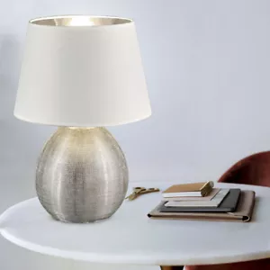 Lampada Da Tavolo In Tessuto LED Argento Bianco Per Soggiorno - Foto 1 di 12
