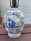Vintage/Antique Hand Painted Faience Table Lamp Marked Made in France Signed AL