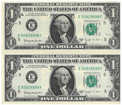  BARR Serial Number Fancy Federal Reserve Error Consecutive Note  - Image 1 of 4