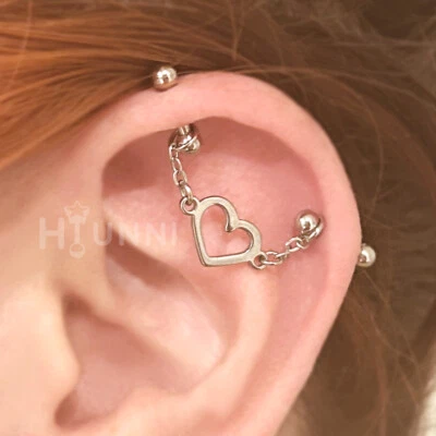 16g 14g Corazón Cadena Industrial Piercing 2 Tachuelas Pendiente Industrial 316l Quirúrgico Foto 1 de 4