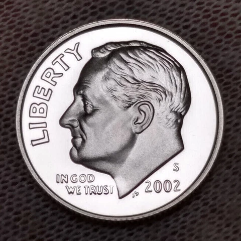 2002-S Roosevelt Dime Proof 90% Silver Coin US 10 Cents $0.10 Cover