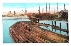 Postkarte riesiges schwimmendes Flussholz Blockfloß Chehalis Fluss Aberdeen Washington - Bild 1 von 3