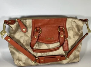 Coach Ashley Dotted Op Art Khaki & Orange Handbag Satchel Shoulder Bag F20027 - Picture 1 of 9