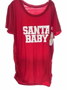 Time &Tru MATERNITY Novelty T-SHIRT Soft Stretchy "SANTA BABY" Red- 2XL (20) - Picture 1 of 4