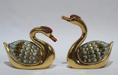 Par de figuras de cisnes esmaltadas prata dourada chinesa como caixas meados do século XX - Imagem 1 de 4