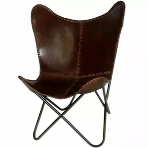Handmade Vintage Retro Leather Industrial Occasional Butterfly Chair Cover - Picture 1 of 6