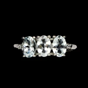 925 Anillo Plata de Ley Ovalado Aguamarina 6x4mm Gema Natural Joyería - Imagen 1 de 7