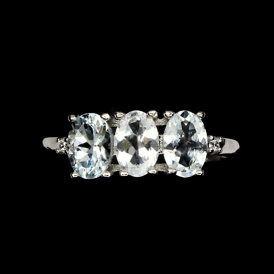 925 Anello Argento Sterling Ovale Acquamarina 6x4mm Naturale Gemma Gioielli - Immagine 1 di 4