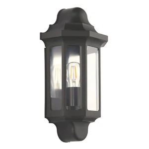 Outdoor Half Lantern Wall Light Satin Black IP44 LED Robust Garden Pathway Light - Picture 1 of 2
