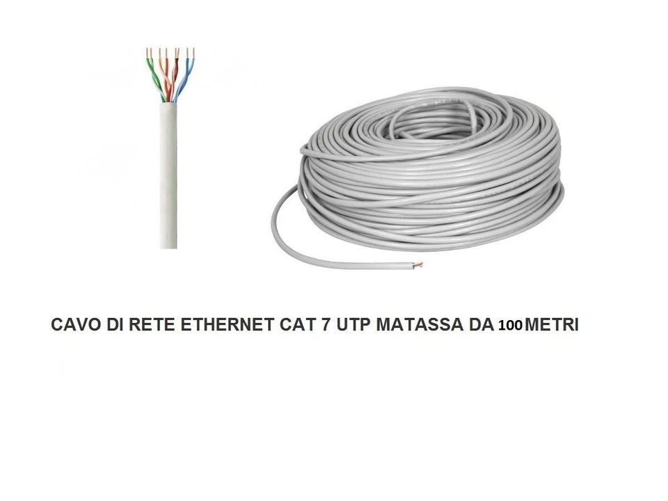 MATASSA 100 MT METRI CAVO DI RETE CAT 7 UTP LAN ETHERNET M BOBINA INTERNET ADSL - Immagine 1 di 1