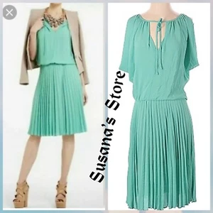 NWT BCBG MAXAZRIA SIZE XXS LONA AQUA PLEATED SKIRT COLD SHOULDER DRESS - Picture 1 of 6