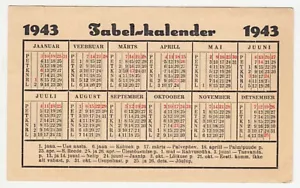 1943 ESTONIA Occupazione tedesca nella seconda guerra mondiale Tabel-Kalender One Side CALENDARIO - Foto 1 di 2