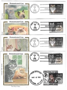 4 Stück Colorano Silk FDC 1988 22c Domesticated Cats Dual Sc #2372-75 - Bild 1 von 3
