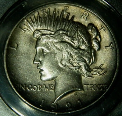 1921 $1 Peace Dollar ANACS AU55 ~ VSS VAM 1K1 (Die Gouge at Neck) ~ R5 ~ (L#7-5) - Image 1 of 4