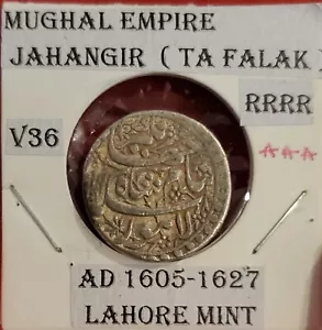 MUGHAL Jahangir TA FALAK COUPLET rupia argento, AD 1605-27 Lahore come nuovo raro. - Foto 1 di 3