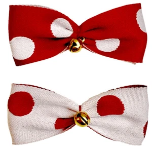 Dog Hair Bows Two Red and White Polka Dot with Jingle Bells - Picture 1 of 2