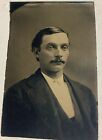 1860-1869 Tintype Handsome Young  Man Seated Studio Tintype Mustached Pink Cheek