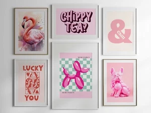 X6 rosa Retro-Drucke Set, Wandkunst, ästhetische Drucke, Galeriedrucke, Angebot - Bild 1 von 1