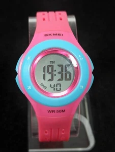 SKMEI Womans Digital Day Date Alarm Chrono Pink Silicone Band Watch 8 Inch - Picture 1 of 7