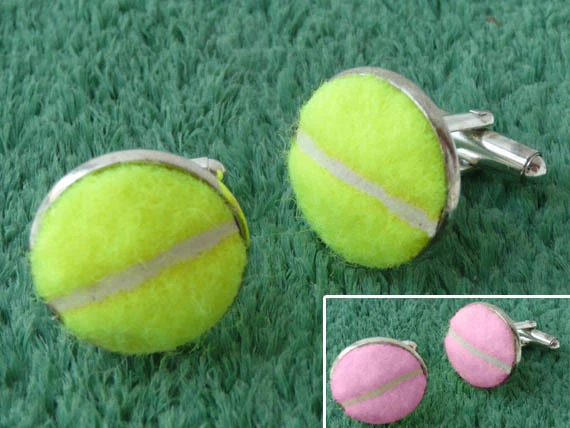 Запонки для настоящих теннисных мячей - желтые или розовые запонки ручной работы в наличии - Изображение 1 из 4