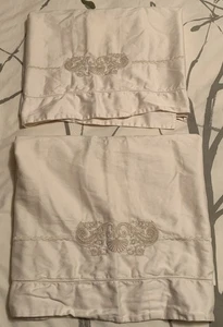 Kreiss Collection bestickte ägyptische Baumwolle König Elfenbein Kissenham Set Italien - Bild 1 von 7