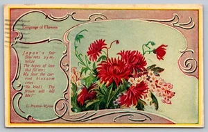 1910 Vintage Language of Flowers Red Chrysanthemum Postcard - Picture 1 of 2